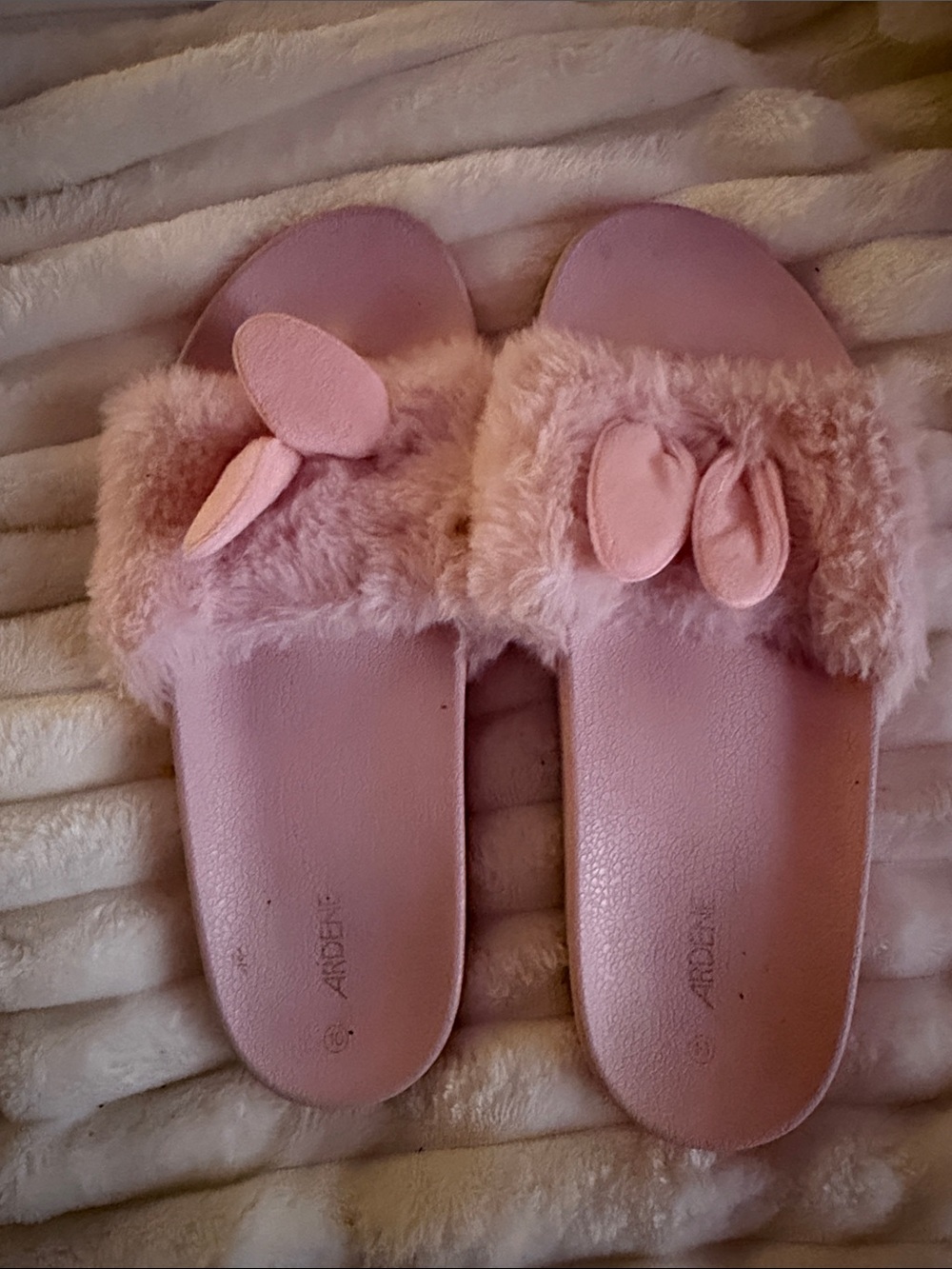 Ardene Pink Fluffy Bunny Ear Slide Sandals